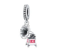 Breloque pendentif gramophone rétro rose, accessoire de bracelet à breloques en argent sterling 925, compatible avec le collier bracelet pandora