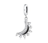 Breloque pendentif lune époxy noire en pierre incrustée, accessoire de bracelet à breloques en argent sterling 925, compatible avec le collier bracelet pandora
