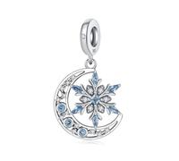 Breloque pendentif lune et flocon de neige en pierre incrustée creuse, accessoire de bracelet à breloques en argent sterling 925, compatible avec le collier bracelet pandora
