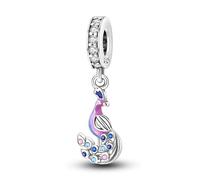 Breloque pendentif paon bleu - violet, breloque pour bracelet, compatible avec le collier bracelet pandora