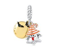Breloque pendentif petit fantôme lunaire, accessoire de bracelet à breloques en argent sterling 925, compatible avec le collier bracelet pandora