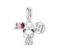 Breloque pendentif petit ours rose, breloque pour bracelet, compatible avec le collier bracelet pandora