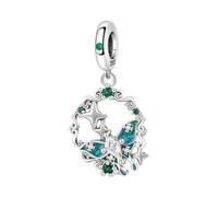 Breloque pendentif petit papillon vert en dentelle décorative rétro, accessoire de bracelet à breloques en argent sterling 925, compatible avec le collier bracelet pandora