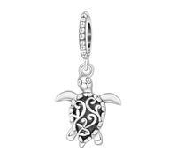 Breloque pendentif tortue sculptée rétro, accessoire de bracelet à breloques en argent sterling 925, compatible avec le collier bracelet pandora