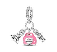 Breloque pendentif trio pour jeunes mariés, breloque pour bracelet, compatible avec le collier bracelet pandora