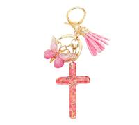 Breloque pour porte-clés à paillettes, breloque de sac à main à paillettes, ornement crucifix avec glands, ornement de crucifix à paillettes, élégant pendentif catholique, beau pour femmes et filles