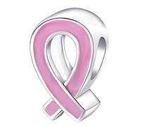 Breloque - Ruban du combat pour le cancer - Argent sterling 925 et émail rose - Pour bracelet à breloques Pandora rose