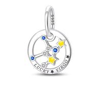 Breloque signe du zodiaque horoscope en argent sterling 925 compatible avec les breloques Pandora et beaucoup d'autres bracelets à breloques britanniques (Vierge)