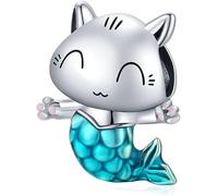 Breloque sirène en argent sterling 925, pendentif en émail bleu pour bracelet, création DIY pour fille