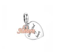 Breloque « Sisters Conencted By Heart Love Big Little Sister » en argent sterling 925 compatible avec les bracelets à breloques Pandora