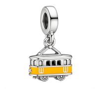 Breloque tram ville portugaise pour bracelets Pandora élégamment plaqué en argent fin avec émail jaune vif - Boîte cadeau, One Size, Métal, Pas de pierre précieuse