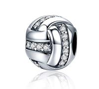 Breloque volleyball pour bracelets Pandora en argent sterling 925 - Perles de sport - Cadeau pour femmes, filles et hommes, Zircone cubique, Zircone cubique