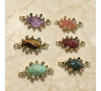 Breloques bohèmes en pierre naturelle facettée marquise, incrustées de cristaux, double boucle, pour bracelet DIY, plaqué or P2D1050 Labradorite