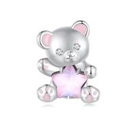 Breloques Charme d'ours en argent sterling 925 pour bracelets Pandora, perles roses en forme d'étoile, cadeau pour femmes et filles.