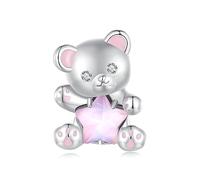 Breloques Charme d'ours en argent sterling 925 pour bracelets Pandora, perles roses en forme d'étoile, cadeau pour femmes et filles.