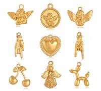Breloques en acier inoxydable de haute qualité, cœur d'amour, ange et main, ne se décolore pas, convient pour bracelet, collier, pendentif, cadeau de bijoux à bricoler soi-même, 3 pièces par lot