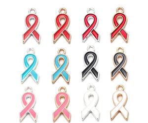 Breloques en alliage en forme de ruban, pendentifs de sensibilisation au cancer du sein, breloques en émail pour la fabrication de bijoux, accessoires de collier et de bracelet à faire soi-même, 10 si