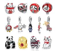 Breloques en argent sterling 925, Chat porte-bonheur du Nouvel An chinois, perles pendentifs, style japonais, compatibles avec les bracelets et colliers de marque, bijoux pour femmes 2
