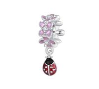 Breloques en argent sterling 925 en forme de coccinelle à fleurs roses pour bracelets et colliers pour femmes