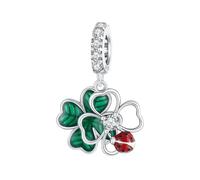 Breloques en argent sterling 925 en forme de trèfle porte-bonheur et de coccinelle de style naturel pastoral pour la fabrication de bracelets et de colliers pour femmes