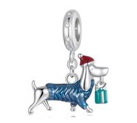 Breloques en forme de chien teckel en argent sterling 925 - Jolis chiots - Pour bracelet Pandora - Pour femme, keineKeine Größe verfügbar, Argent sterling, Zircone cubique créé