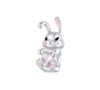 Breloques en forme de lapin en forme de cœur rose en argent sterling 925 pour la fabrication de bracelets et de colliers pour femmes