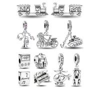 Breloques et perles en argent plaqué 925, série Voyage (Train, Hélicoptère, Voiture, Bateau, Outil), compatibles avec bracelets et joncs originaux, cadeau de bijoux