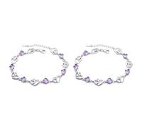 Breloques Pour Bijoux Quartz Anneaux Women's Double Heart Amethyst Bracelet. Silver Bracelet Simple Adjustable Bracelet Gifts For Birthdays Anniversaries Bracelet Hommes Bleu (Purple*2, One Size*2)
