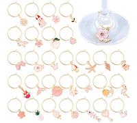 Breloques pour Verres à Vin, 31 Pcs Charmes de Verre à Vin Balises Identification Marqueurs de Verre à Vin Decorate Marqueurs à Boisson pour Soirée de Dégustation de Cocktails de Verres à Pied（Rose）