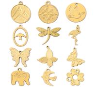 Breloques rétro françaises en acier inoxydable, couleur or 14K, papillon, bricolage, trèfle de montagne, pendentif Neaclace, accessoire de bijoux, 3 pièces/lot