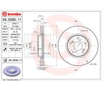 Disque de frein BREMBO 09.D280.11 avant, ventilé, 1 pièce