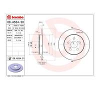 BREMBO 2X Disque De Frein Arrière 259 Voll Pour Toyota Verso S _P12_ Prius