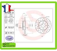 Disque de frein BREMBO 8508531 arrière, perforé, plein, 1 pièce