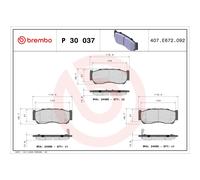 BREMBO P 30 037 Plaquettes de frein arrière pour Hyundai H-1 Santa Fe