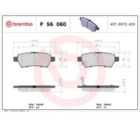 Jeu de plaquettes de frein BREMBO P 56 060, arrière