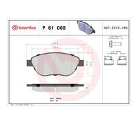 BREMBO P 61 068 Plaquettes de frein avant pour 307 207 C4 Xsara Picasso Partner
