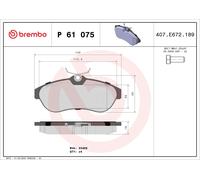 BREMBO P 61 075X Kit de plaquettes de frein, frein à disque pour CITROËN