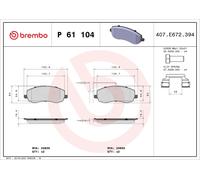 BREMBO P 61 104 Plaquettes de freins Avant pour FIAT Ulysse (179)