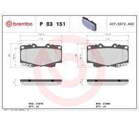 BREMBO P 83 151 Plaquettes de freins Avant pour TOYOTA HILUX VI Pick-up (N1)