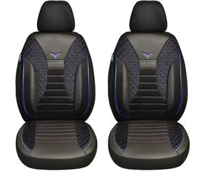BREMER SITZBEZÜGE Lot de 2 Housses de Protection pour Voiture compatibles avec Nissan Note 1 - pour conducteur et Passager à partir de 2005-2013 - en Cuir synthétique - Coutures Noires et Bleues