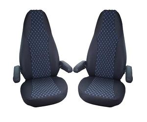 BREMER SITZBEZÜGE WMS706 Lot de 2 Housses de Protection compatibles avec Camping-Car, Camping-Car, Hymer Ducato, avec Housses d'accoudoirs en Noir/Bleu