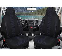 BREMER SITZBEZÜGE WPL406 Lot de 2 housses de siège pour pilotes compatibles avec les camping-cars Ducato Weinsberg Adria Dethleffs Accessoires | Lot de 2 housses de protection avec accoudoirs, coutures noir/bleues