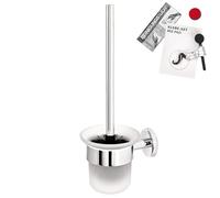 bremermann Bad-Serie Lucente Brosse WC avec kit de colle et support mural et 1 tête de brosse de rechange, porte-brosse WC en verre satiné et acier inoxydable, chromé