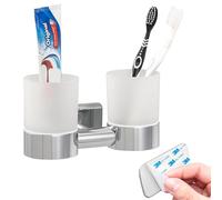 bremermann Bad-Serie Lucente Tape Porte-gobelet double autocollant en verre et acier inoxydable, brillant, pas de perçage, fixation adhésive 3M