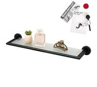 bremermann Bad-Serie Piazza Black Étagère en verre avec cadre en acier inoxydable et kit de collage Étagère de salle de bain en verre et acier inoxydable Noir mat