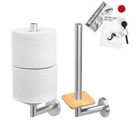 bremermann Bad-Serie Piazza Porte-rouleau de papier toilette en bambou et acier inoxydable pour 2 rouleaux de papier toilette avec kit de colle