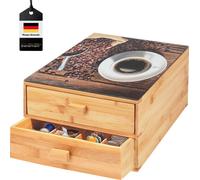 bremermann Boîte à capsules de café en bambou avec plaque de verre décorative | Boîte à sachets de thé