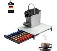 bremermann Boîte à capsules de café pour 60x Nespresso, boîte à tiroirs, métal et plaque de verre, porte-capsules, distributeur de capsules env. 31 x 7 x 40,5 cm, verre blanc