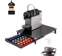 bremermann Boîte à capsules de café pour 60x Nespresso, boîte à tiroirs, métal et plaque de verre, porte-capsules, distributeur de capsules env. 31 x 7 x 40,5 cm, verre noir