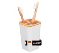 bremermann Calvi Porte-Brosse à Dents en Bambou et Plastique/Porte-ustensiles/gobelet de rinçage buccal (Blanc)